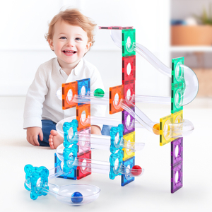 مجموعة الرخام المغناطيسي 60pcs مجموعة - 3D Track Building Builds مع أنابيب واضحة للتعلم العلمي