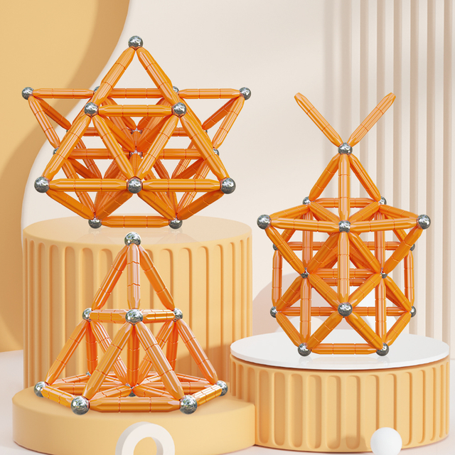 مجموعة 100pcs Magnetix Magnetic Building Set - لعبة البناء التعليمية ثلاثية الأبعاد الإبداعية للأطفال ، البرتقال والفضة