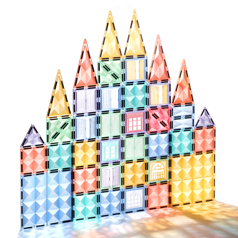 مجموعة البلاط المغناطيسي Starshine 100pc - لبنات بناء هندسية ثلاثية الأبعاد للبناء والتعلم الإبداعي للبناء والتعلم