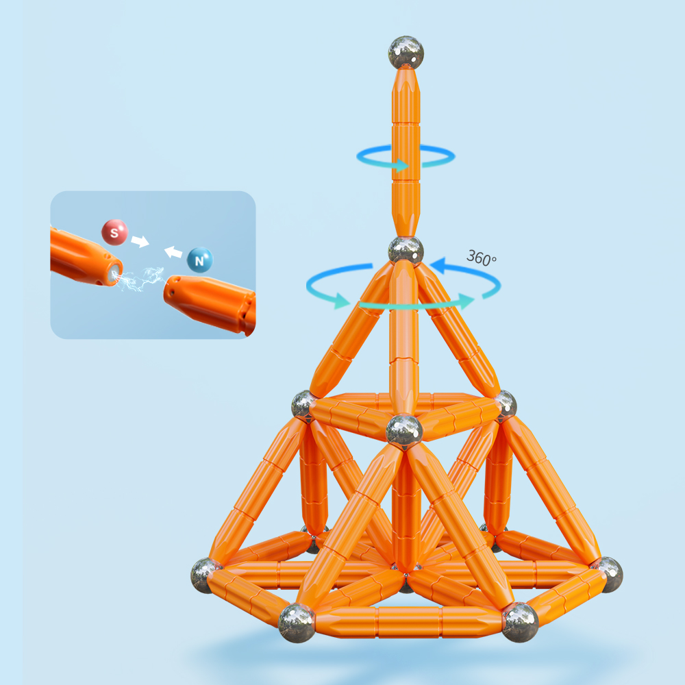 مجموعة 100pcs Magnetix Magnetic Building Set - لعبة البناء التعليمية ثلاثية الأبعاد الإبداعية للأطفال ، البرتقال والفضة